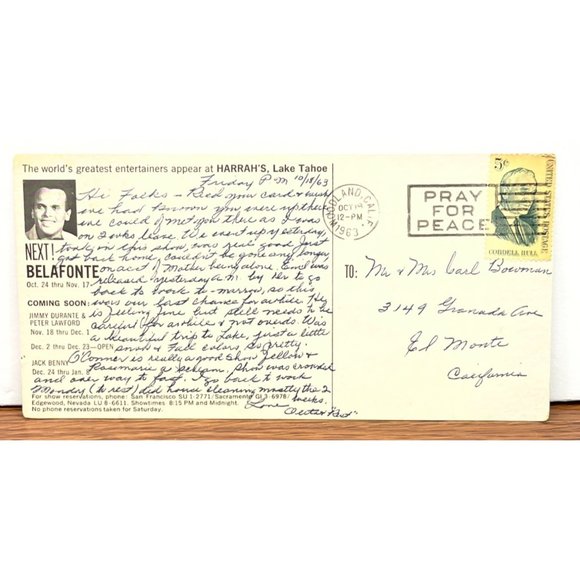 1963 Donald O'Connor Dick Van Dyke Show at Harrahs Lake Tahoe Casino Postcard - Picture 2 of 4